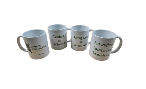 Becher mit Spruch und Logo des Grünen Binnenlandes