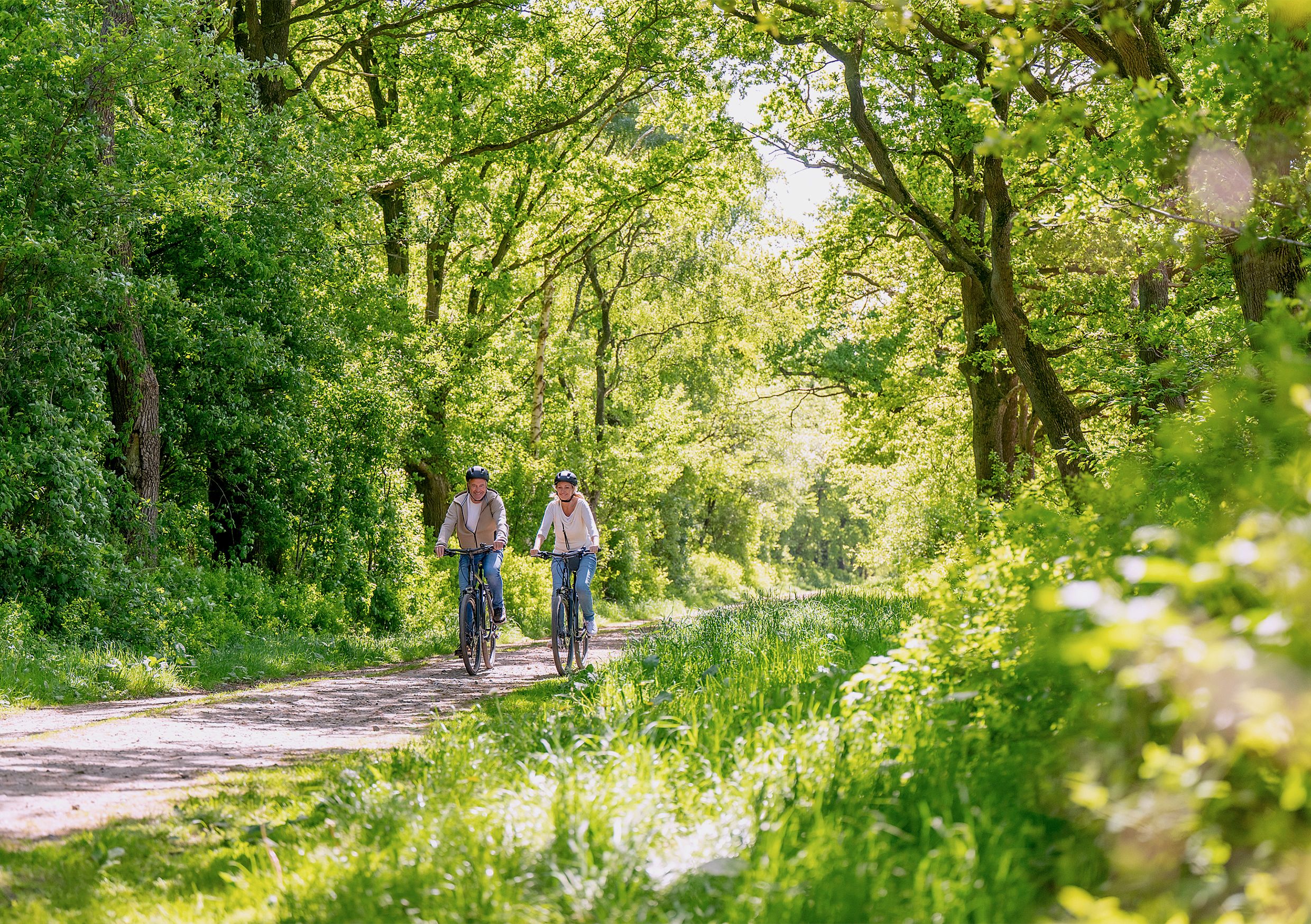 Pärchen radelt im Grünen