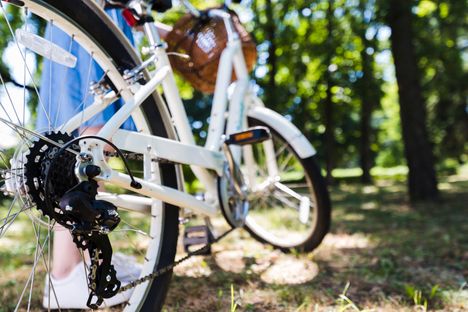 Fahrrad im Wald als Nahaufnahme