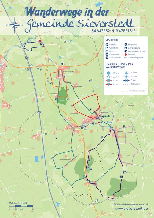 Karte mit Wanderwegen von Sieverstedt